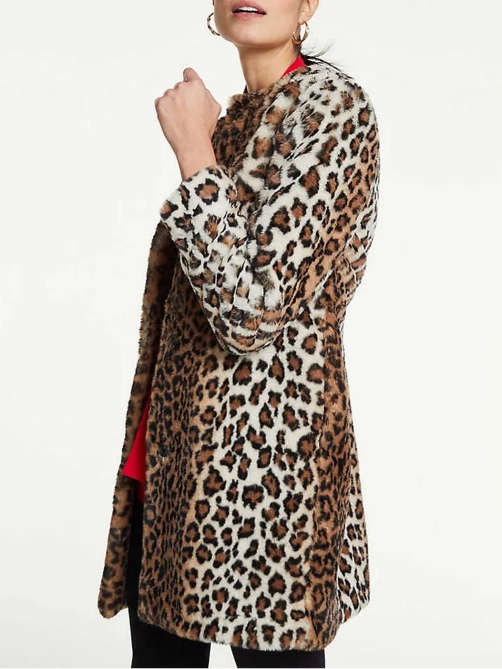 NWT ANN TAYLOR Leopard Print Faux Fur Jewel Neck Coat - Brown/White Size: M